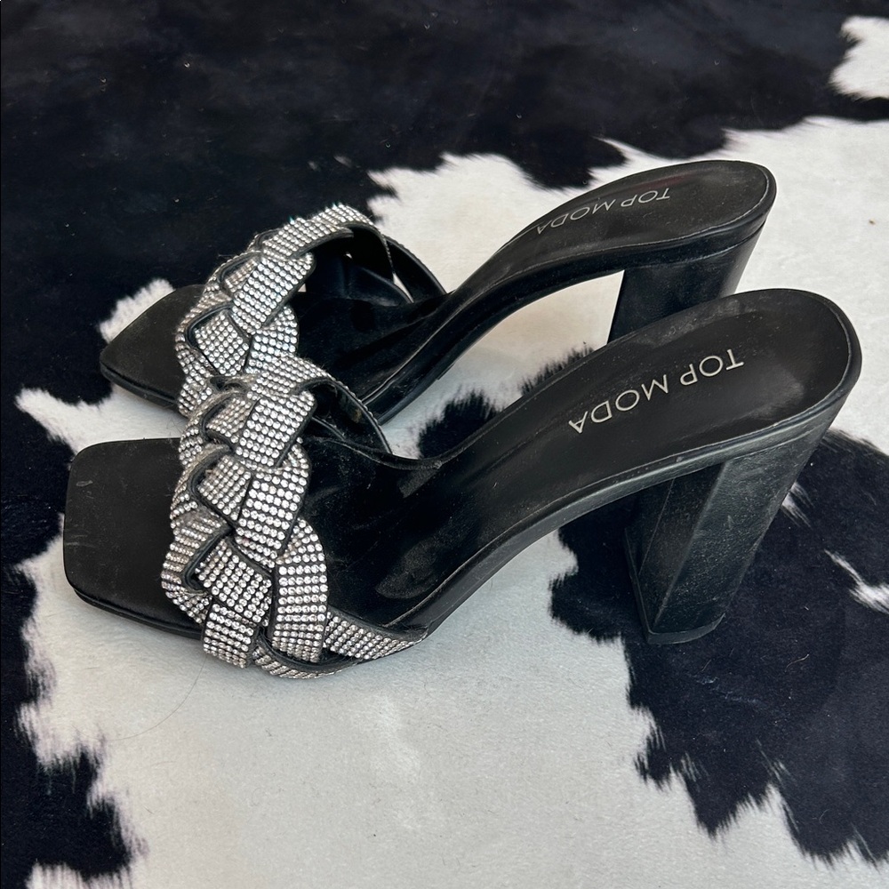 TOP Moda Black Braided Crystal Slide Mules - Picture 2 of 4